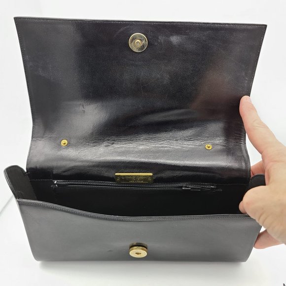 Charles Jourdan Vintage Black Leather Purse Clutch - Picture 3 of 10